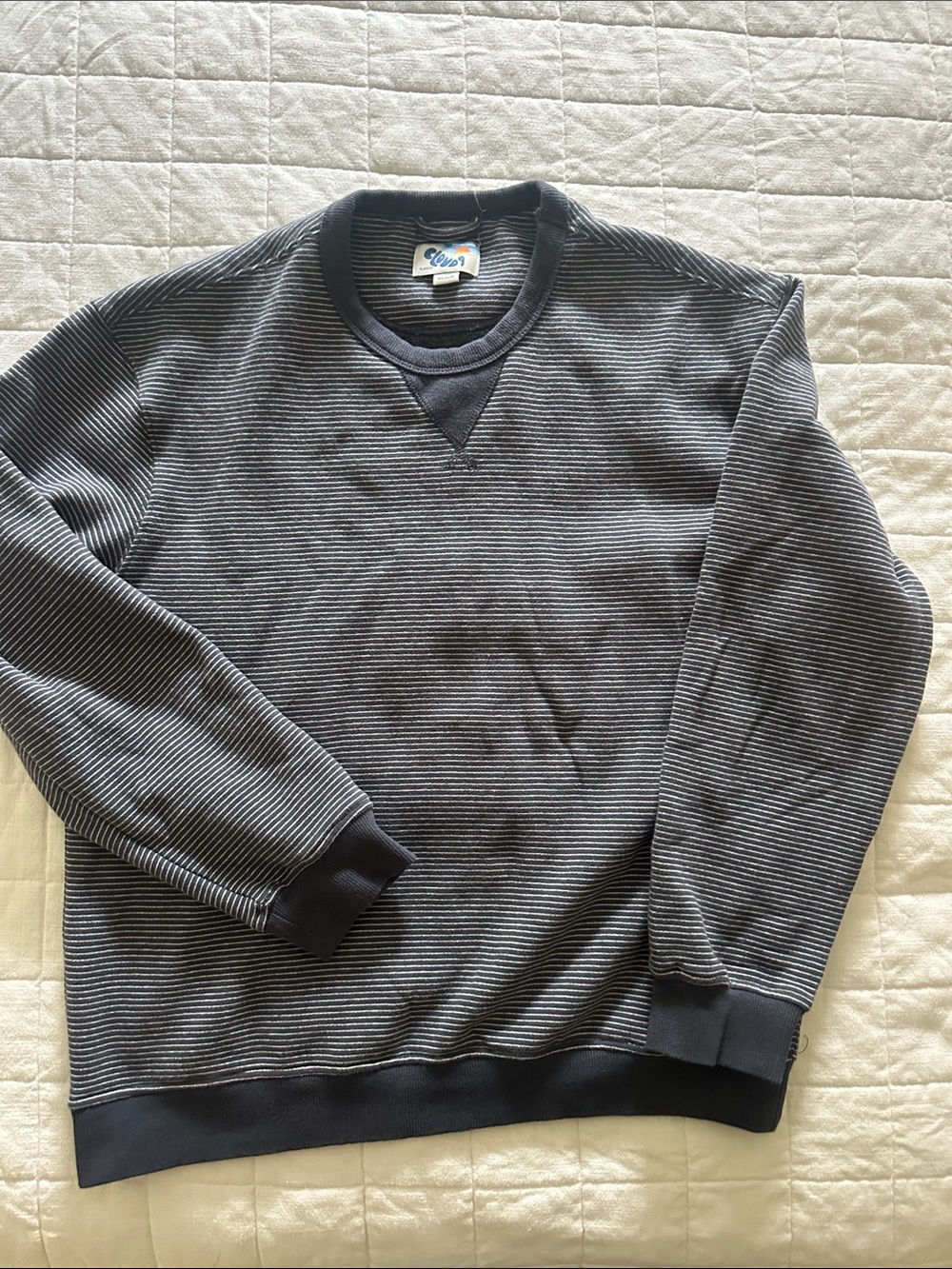 Marine Layer Cloud 9 Men's Navy Striped Crewneck Sweatshirt